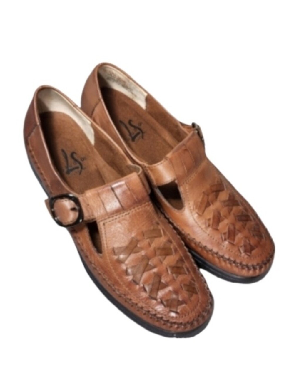 Life Stride Shoes Leather Genuine Handwoven Slip On Brown Size 7N